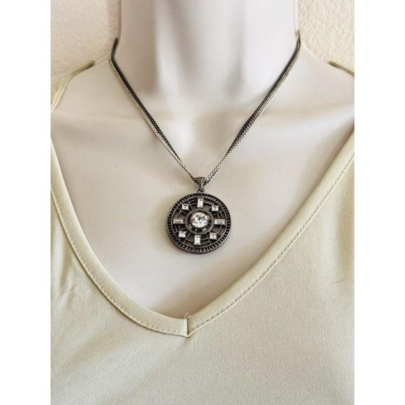 Rachel Reinmardt Necklace Two Tone Silver Gold Crystal Collar Chain Designer 18" - Picture 2 of 6